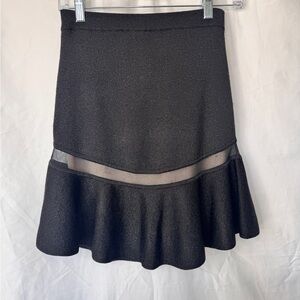 Alice + Olivia Black Flared Skirt with Sheer Panel